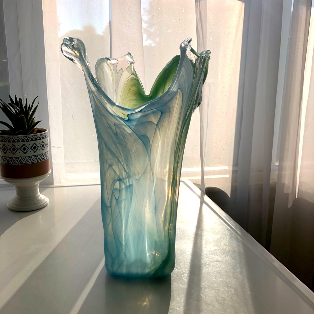 Stretch Swirled Draped Art Glass Vase
